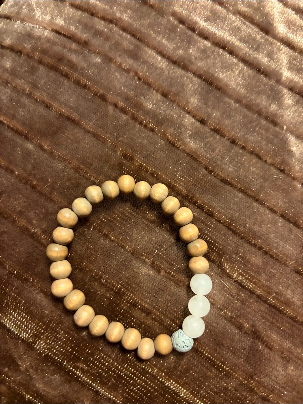 Natural Wood Bead Bracelet with White Accent Beads